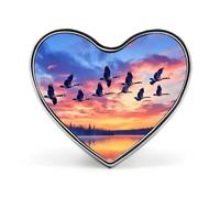 Geese Flying over The Lake Sunset Heart Metal Brooches 1 Inch Decorative Badges Exquisite Decorations Pins for Clothing