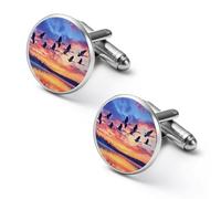 Geese Flying over The Lake Sunset Men's Alloy Cufflinks Classic Cuff Link Fashion Shirt Accessories for Business Party Wedding 2.0cm