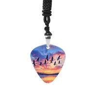 Geese Flying over The Lake Sunset Vintage Pick Necklace Guitar Bass Pick Pendant &B Steel Music Jewelry for Music Lovers