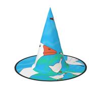 Geese Harmony Sky Halloween Witch Hat, Pointed Wide Brim Cosplay Hat | woven oxford cloth, all-over printed surface, one size adult fit, for halloween costume and themed events
