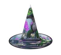 Geese Harmony Sky Halloween Witch Hat, Pointed Wide Brim Cosplay Hat | woven oxford cloth, all-over printed surface, one size adult fit, for halloween costume and themed events