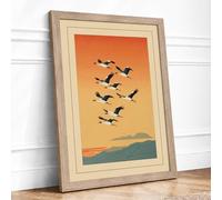 Geese in Migration Retro Framed Wall Art Print A1 Oak