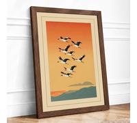 Geese in Migration Retro Framed Wall Art Print A1 Walnut