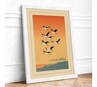 Geese in Migration Retro Framed Wall Art Print A1 White