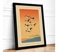 Geese in Migration Retro Framed Wall Art Print A4 (29.7×21cm) Black, Wall