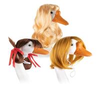 Geese Statue Braid Wig | 3 Fun Spring Clothes for Porch Geese - Door Decoration Garden Lawn Wedding Birthday Christmas Thanksgiving Party