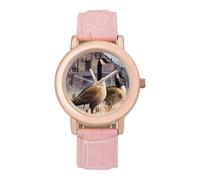 Geese Winter Barn Snowy Scene Women's Wrist Watch Pink 1.5" | unique pattern,elegant design,leather watch strap,easy reader