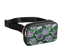 Geestock Bumbag for Ladies, Fanny Pack with Adjustable Straps & 2 Zipper Pockets for Women Men, Crossbody Fashion Waist Belt Bag for Hiking Running Festivals Walking Travel Cycling (White Flower)