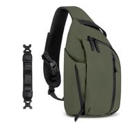 Geestock Crossbody Left-Shoulder Sling Bag for Men, Sling Backpack with Water Bottle Holder & MOLLE Stabiliser Strap, One Strap Side Bag EDC Daypack for Hiking, Cycling, Outdoors, Army Green