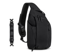 Geestock Crossbody Left-Shoulder Sling Bag for Men, Sling Backpack with Water Bottle Holder & MOLLE Stabiliser Strap, One Strap Side Bag EDC Daypack for Hiking, Cycling, Outdoors, Black