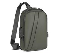 Geestock Men’s Sling Bag with Password Lock, Waterproof Crossbody Backpack with USB Charging Port, PU Leather Chest Bag for Commute, Travel & Casual Use (Army Green)