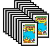 Geetery 16 Pack Comic Book Frame, UV Protection, Comic Picture Magazine Frames Fits Current up to 6 3/4 x 10 1/4, Wall or Tabletop Display with Spring Clips Installed Hangers(Black (White Mat))