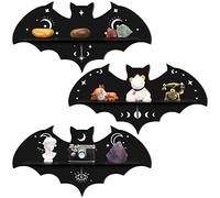Geetery 3 Pcs Bat Shelf Gothic Decor Witchy Crystal Shelf Spooky Coffin Shelf Wall Hanging Floating Shelves with Hooks Black Wooden Shelf for Wall-Witchy Room Decor for Crystal Keys