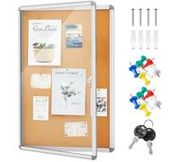Geetery 36 x 24 Inch Enclosed Bulletin Board Tamperproof Lockable Cork Board Fabric Noticeboard, Aluminium Frame Display Cases Wall-Mounted for School, Office, Commercial, Hospital