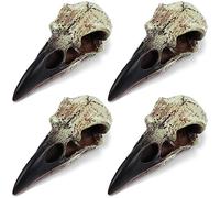 Geetery 4 Pcs Halloween Raven Skull Figurine Scavenger Gothic Crow Hanging Wall Sculpture Resin Raven Skull Statue for Home Faux Bird Bone Jewelry Necklace Decor (2.36 Inch)