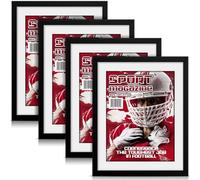 Geetery 4 Pcs Sports Magazine Frame for Wall Fits Measuring 8.5 x 11.25" Magazine Display Frame with Installed Hangers and Core Matting Plastic Comic Book Frames for Wall Hanging(Black , White Mat)