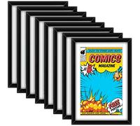 Geetery 8 Pack Comic Book Frame, UV Protection, Comic Picture Magazine Frames Fits Current up to 6 3/4 x 10 1/4, Wall or Tabletop Display with Spring Clips Installed Hangers(Black (White Mat))