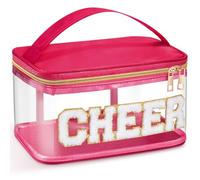 Geetery Chenille Letter Bag, Meds Cheer Travel Cases Cheerleader Gifts Cosmetic Bag Nylon Makeup Portable Preppy Patch with Zipper Toiletry Storage Case for Women, Hot Pink, Cheer