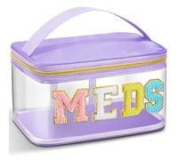 Geetery Chenille Letter Bag Nylon Makeup Portable Cases Spf Travel Preppy Patch Makeup Bag with Zipper Cosmetic Toiletry Storage Case for Women, Purple