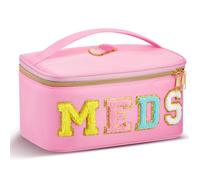Geetery Clear Makeup Bag Chenille Letter Meds Bag Travel Cases Preppy Patch with Zipper, Portable Cosmetic Toiletry Storage case for Women(Meds,Pink)