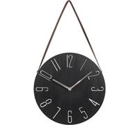 Geevon 12 Inch Silent Wall Clock Non Ticking,Hanging Wall Clocks Battery Operated with Leather Strap Modern Style for Home, Office, Kitchen, Bedroom, Living Room, School Decorative (Black)