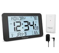Geevon Atomic Clock with Indoor Outdoor Temperature-10.8'' Self-Setting Digital Wall Clock with Wireless Sensor, Large Display, Battery Operated for Bedroom, Office, Kitchen, Easy for Seniors to Read