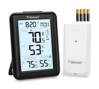 Geevon Indoor Outdoor Thermometer Wireless Digital Hygrometer Temperature Gauge with Time, 200ft/60m Range Temperature Humidity Sensor (256300 TN Black with Batteries)