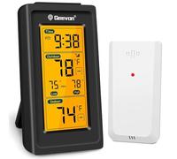 GEEVON Indoor Outdoor Thermometer Wireless Digital Thermometer Room Temperature Gauge with Time, High and Lows, 200ft/60m Range Outdoor Temperature Sensor(Black)