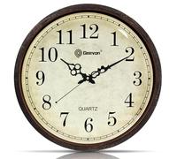 Geevon Vintage Brown Wall Clock Silent Non Ticking 16 Inch Quartz Battery Operated Round Decorative Easy to Read for Home Kitchen Living