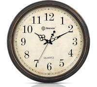 Geevon Vintage Wall Clock, Silent 18" Non Ticking Retro Round Clock Quartz Decorative Battery Operated Wall Clock for Kitchen, Office, Bedroom, Living Room, Classroom, Decor