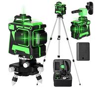 Geevorks 3D 12 Lines Laser Level Self Leveling(≤3°),Green Laser Line 30M with 1 * 2400 mAh Rechargeable Battery,Wall Mounted Bracket+360° Swivel Base+Tripod,Horizontal Lines for Tile Design