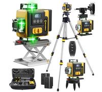 Geevorks Laser Level with Tripod Self Leveling,4D Laser Level 360 Green 16 Lines 3°, Multifunctional LCD Display,Waterproof IP54, with 2x2400mAh Batteries,Remote