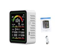 Geevorks Smart Air Quality Monitor Multifunctional CO2 Detector with Noise Meter Real Time Detecting Air Quality Index HCHO TVOC Temperature Humidity LCD Color Screen for Home Off (White)