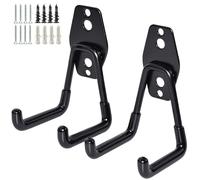 GeeWatom 2 Pack Heavy Duty Iron & PVC Coated Black U-Hooks, Garage Garden Tool Organizer, Wall Mount, Up to 45 Lbs, 4 Hooks