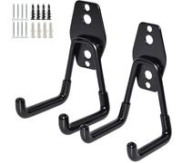 GeeWatom 2 Pack Heavy Duty Iron & PVC Coated Black U-Hooks, Garage Garden Tool Organizer, Wall Mount, Up to 45 Lbs, 4 Hooks