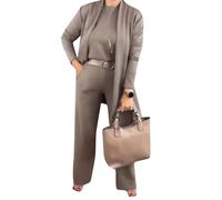 Geeylly Elegant Longline Cardigan & Top & Pants 3-Pieces Set