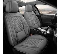 GEEYONTEK Car Seat Covers Front Set, 2Pcs Universal Waterproof Leather Vehicle Cushion for Automotive Front, Driver Seat Protectors Fit for Most SUV Truck Sedans Pick-up Jeep, Airbag Compatible (Grey)