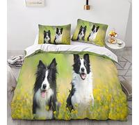 GEEYOU Border Collie Comfortable Comforter Cover Hidden Zipper Pet Dog Duvet Cover Set with Pillowcases Quilt Cover Set Soft Microfiber Bedding Set Various Sizes Double(200x200cm)