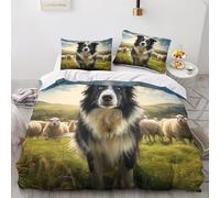 GEEYOU Border Collie Duvet Cover, Polycotton Quilt Cover With PillowCases Sleeping Aid Dog Comforter Set with Hidden Zipper Microfiber Kids Adults Boys Girls Double(200x200cm)