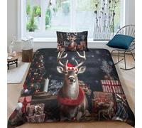 GEEYOU Christmas Cutie Comfortable Duvet Cover Set Luxe Christmas Critters Quilt Cover Set Hidden Zipper with Pillowcases Comforter Cover Soft Microfiber Washable Bedding Set Single(135x200cm)