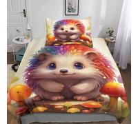 GEEYOU Cute Hedgehog Duvet Cover 3D Printed Bedding Animal Quilt Cover with Pillowcases Soft Microfiber with Zipper Closure for Kids Teens Adults 3Pcs Comforter Cover Single(135x200cm)