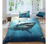 GEEYOU Great White Shark Duvet Cover Set Soft Microfiber Bedding Set Breathable Megalodon Quilt Cover with Hidden Zipper Closure And Comforter Cover Sheet Pillowcase Single（135x200cm）