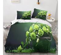 GEEYOU Green Rose Luxe Duvet Cover Set Hidden Zipper Blooming Flowers Quilt Cover Set with Pillowcases Bedding Set Soft Microfiber Comforter Cover Various Sizes for Kids Adults King（220x240cm）