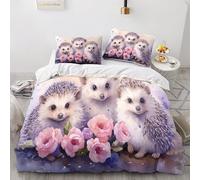 GEEYOU Hedgehogs Lovingly Bedding Set Hidden Zipper Reptile Duvet Cover Set with Pillowcases Quilt Cover Set Soft Microfiber Comforter Cover Various Sizes for Kids Adults King（220x240cm）