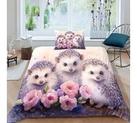 GEEYOU Hedgehogs Luxe Quilt Cover Set Hidden Zipper Duvet Cover Set with Pillowcases reptile Bedding Set Soft Microfiber Comforter Cover Various Sizes for Kids Adults Single（135x200cm）
