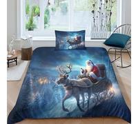 GEEYOU Xmas Colorful Quilt Cover Set Hidden Zipper Christmas Santa Claus Duvet Cover Set with Pillowcases Bedding Set Soft Microfiber Comforter Cover Various Sizes for Kids Adults Single(135x200cm)