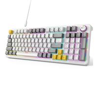 GEEZER AK96 Mechanical Gaming Keyboard, Pre-Lubed Red Switches, 96 Keys Full Size with LED Colorful Backlit, Clicky Creamy Sound, USB Wired Computer Keyboard with Volume Knob for PC, Mac, Windows