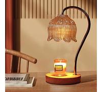 GEEZO Fragrance Candle Warmer Lamp with 2 Bulbs Electric Candle Warmer with Timer & Dimmer for Home Decor Wax Melt for Small Large Size Jar Candles Retro Wooden Base