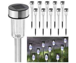 GEEZY 10-Piece Solar Lights Outdoor - Waterproof Stainless Steel Garden Stake Lights with Bright LED, Rechargeable Solar Path Light for Patio, Pathway, Lawn, Yard Landscape Illumination