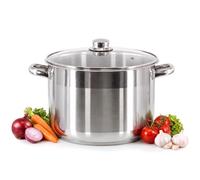 GEEZY 11.5L Stainless Steel Stock Pot with Glass Lid & Induction Base 28cm | Suitable for all hobs & dishwasher safe. Ideal for soups, stews, pasta & family meals. Generous batch capacity.